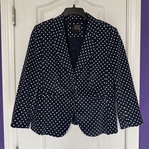 The Limited Navy White Polka Dot 3/4 Sleeve One Button Blazer Jacket Size Large